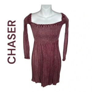Chaser Off The Shoulder Wine‎ color dress